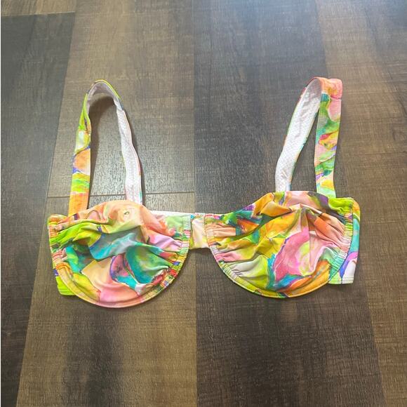 Apres June Celine Ruched Underwire Watercolor Bikini Top Size Large - Picture 4 of 9